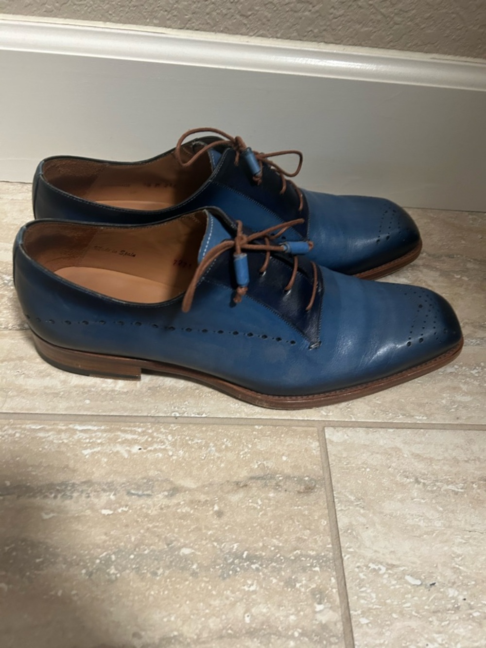 Mezlan Blue Leather Derby Oxfords with Brown Laces